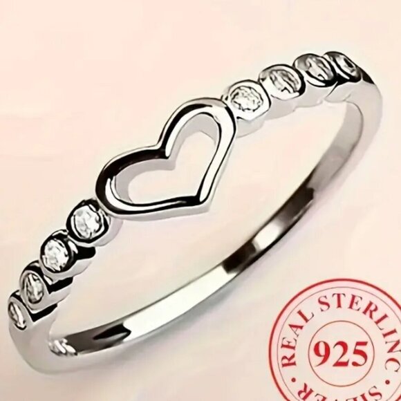 Heart Ring 925 Sterling Silver with Zircons NWT - Picture 2 of 5